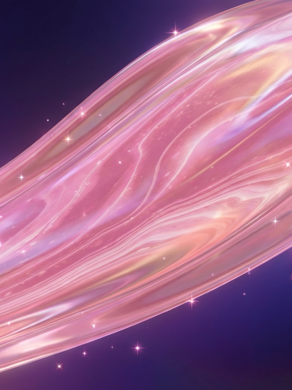 Abstract image of pink and purple swirling light with small star-like sparkles against a dark background.