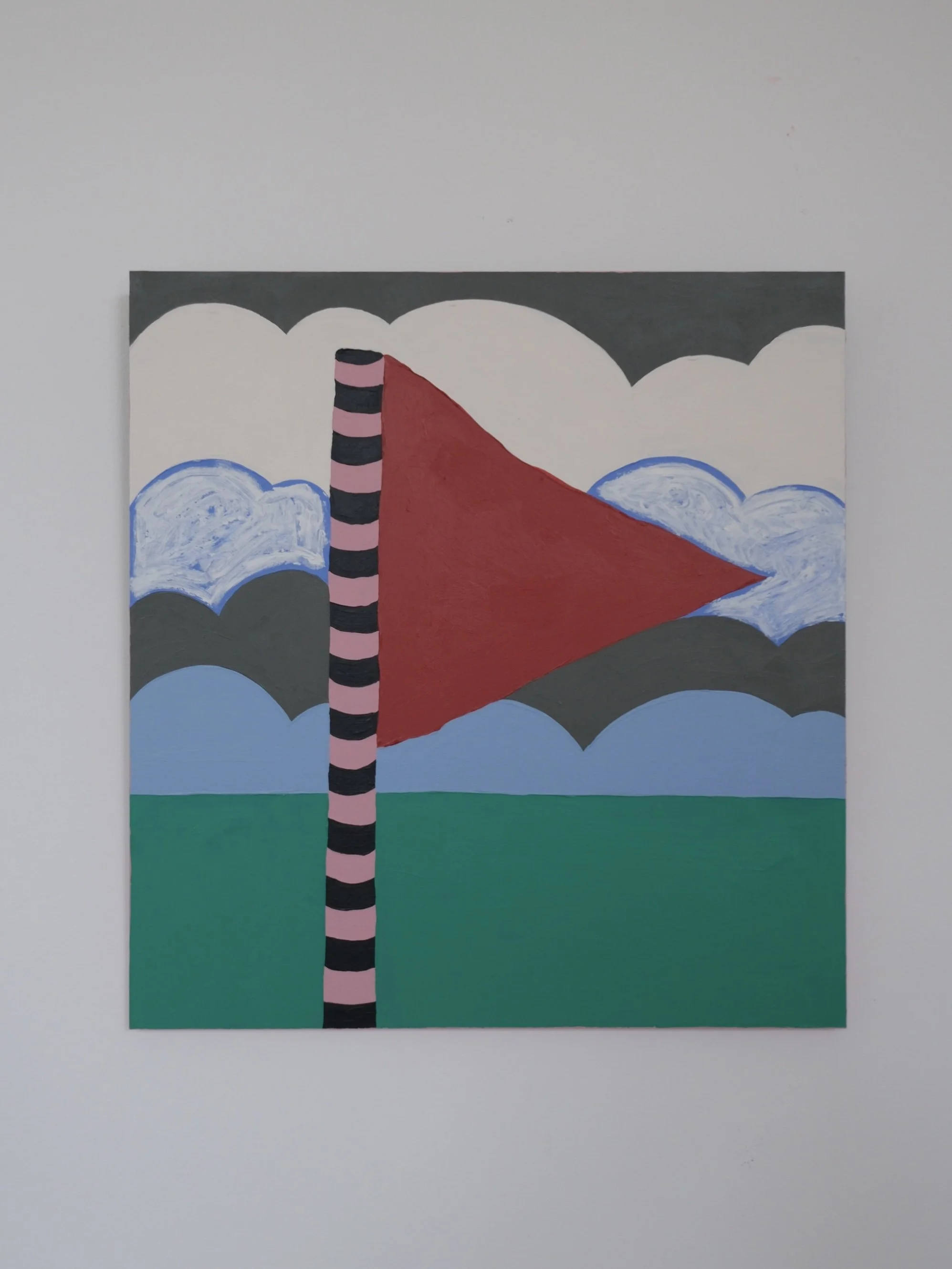 rode vlag, 2026 / acryl, oliestick op mdf / 34,5 x 37 cm