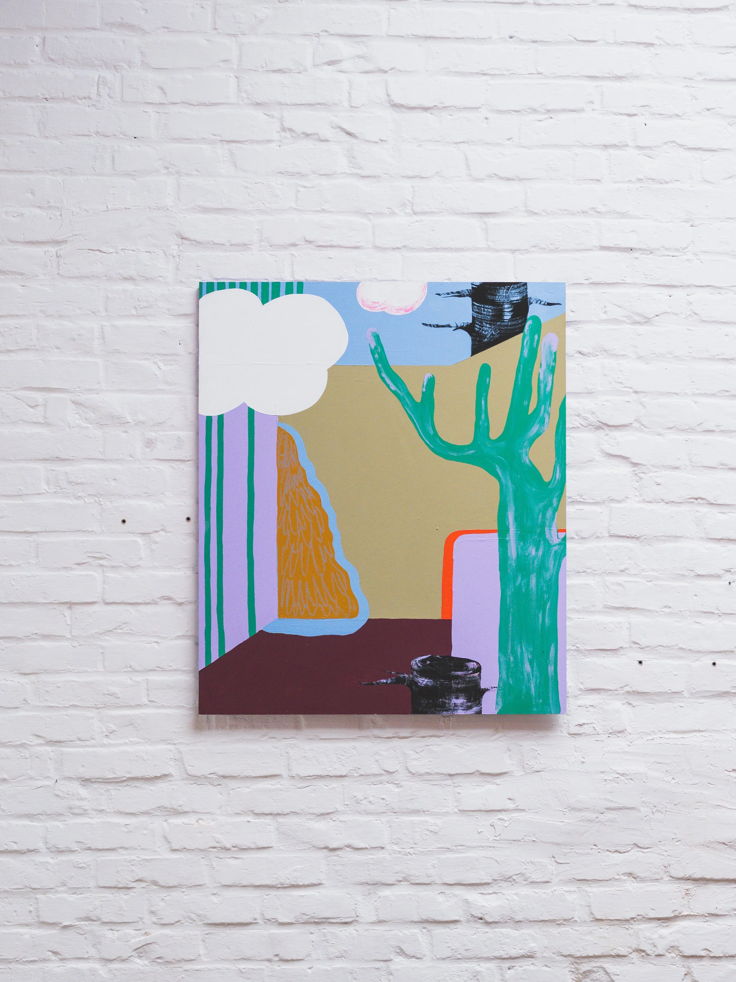 zijstraat, verzonnen uitzicht, 2023 / acryl en oliepastel op MDF / (verkocht)