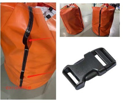 Orange waterproof bag with black zipper, two bags standing upright, and black plastic buckle.