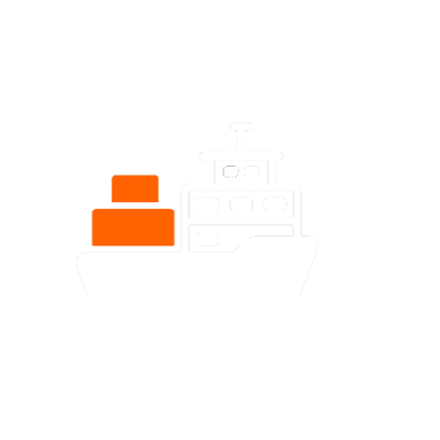 Illustration of a cargo ship with containers on deck against a black background.