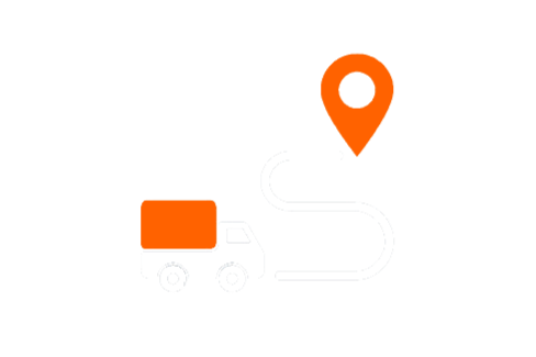 Delivery truck with a route leading to a location marker