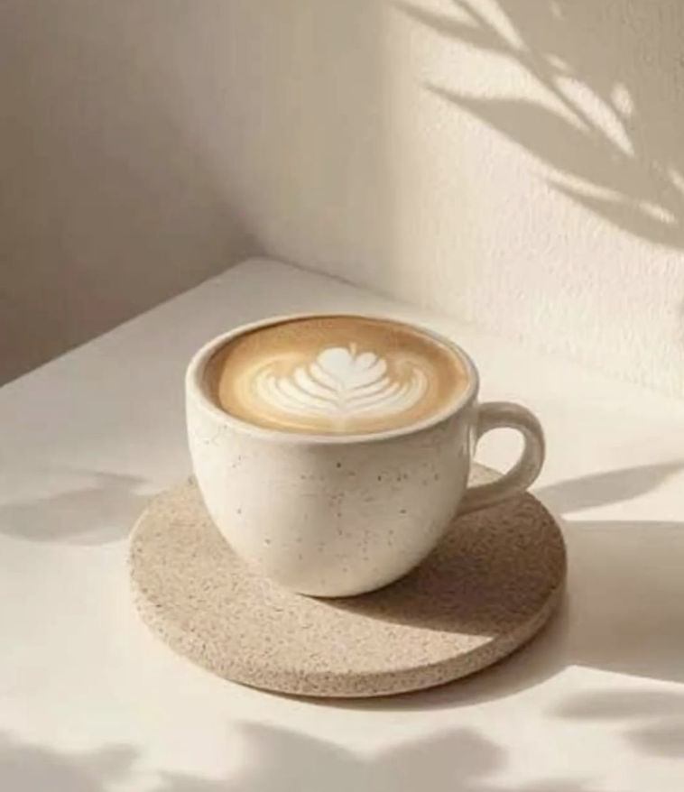 Moment café au Bloom Pilates Studio avec ambiance douce et lumière naturelle, pilates studio lifestyle Lyon Est