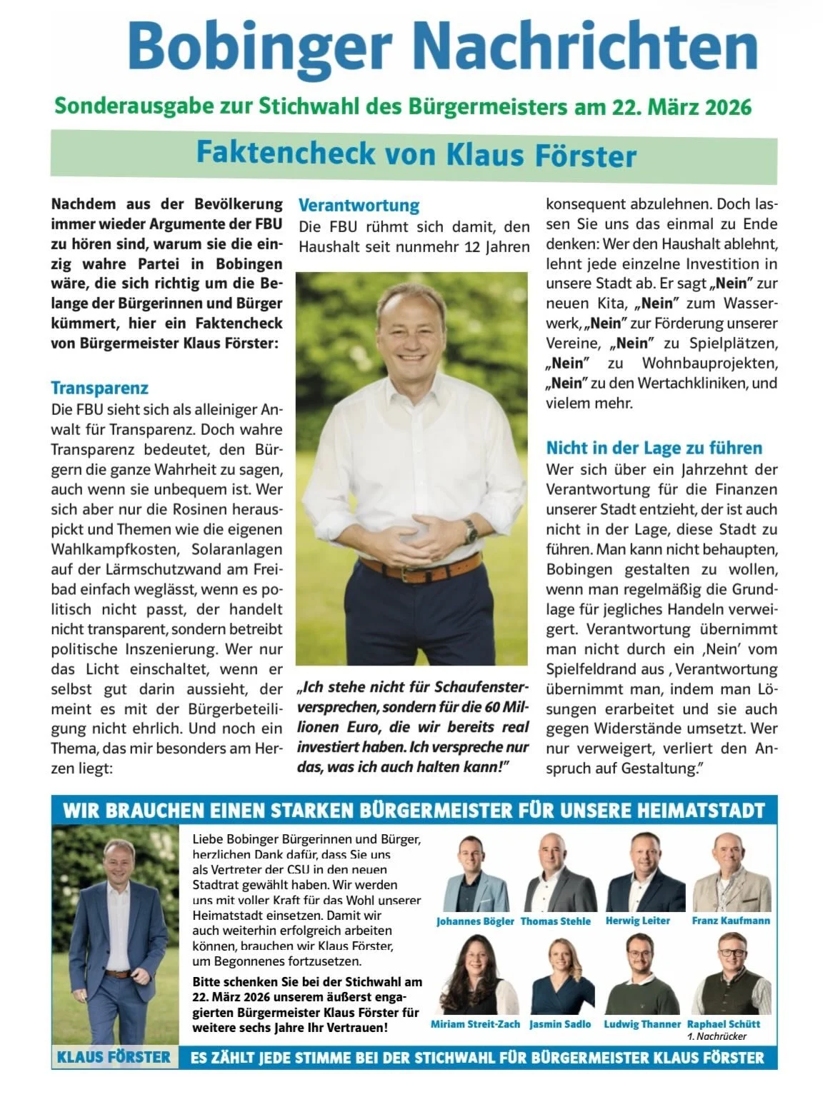 Am 22.3 ist Stichwahl. Wir brauchen einen starken B&uuml;rgermeister f&uuml;r unsere Heimatstadt, deshalb Klaus F&ouml;rster w&auml;hlen.