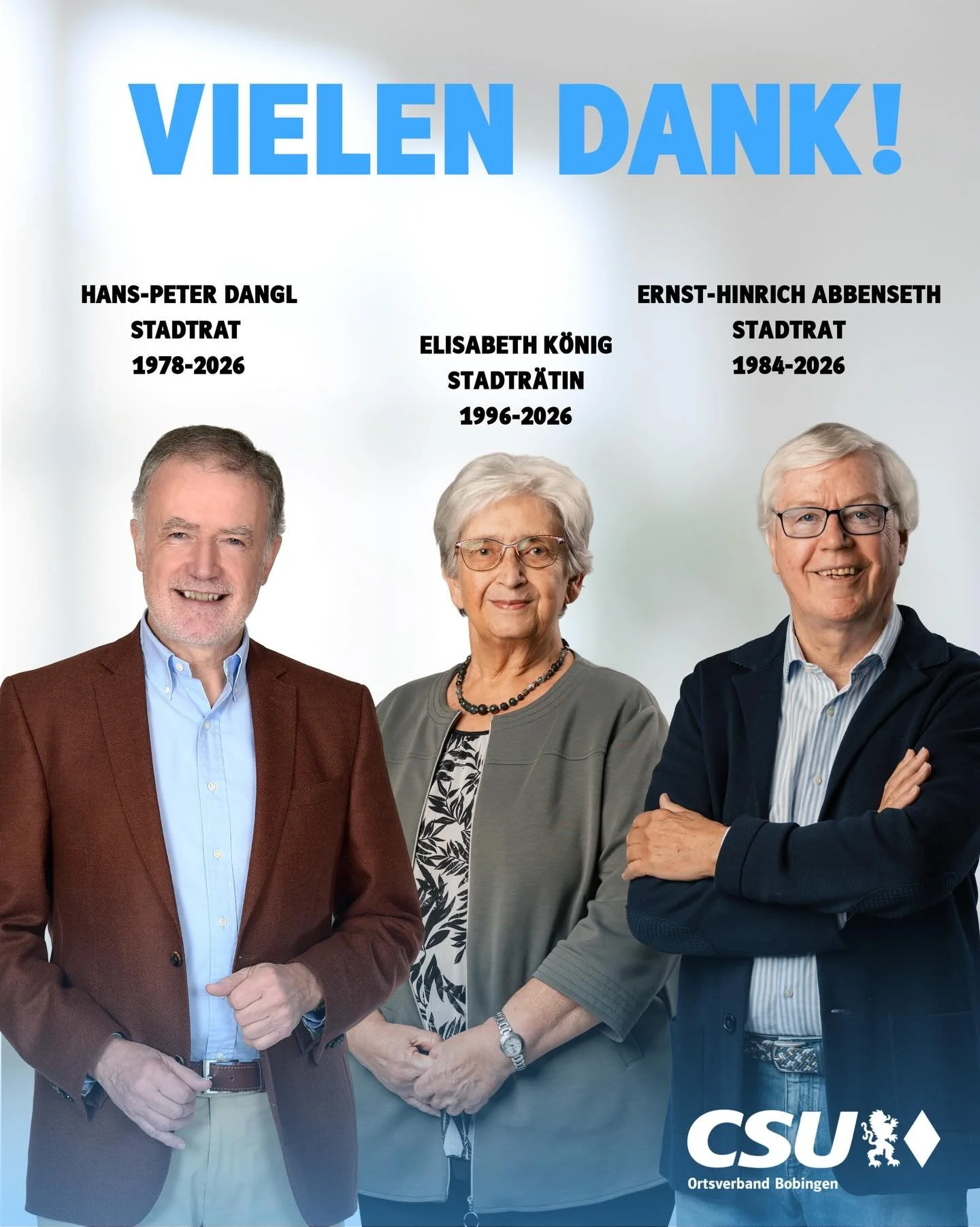 Vielen Dank f&uuml;r eure Arbeit, euer Engagement und euer stets offenes Ohr f&uuml;r die Anliegen der Bobinger B&uuml;rger. &Uuml;ber Jahrzehnte habt ihr im Bobinger Stadtrat mitgearbeitet und euch f&uuml;r Bobingen eingesetzt. Dieses Engagement ist