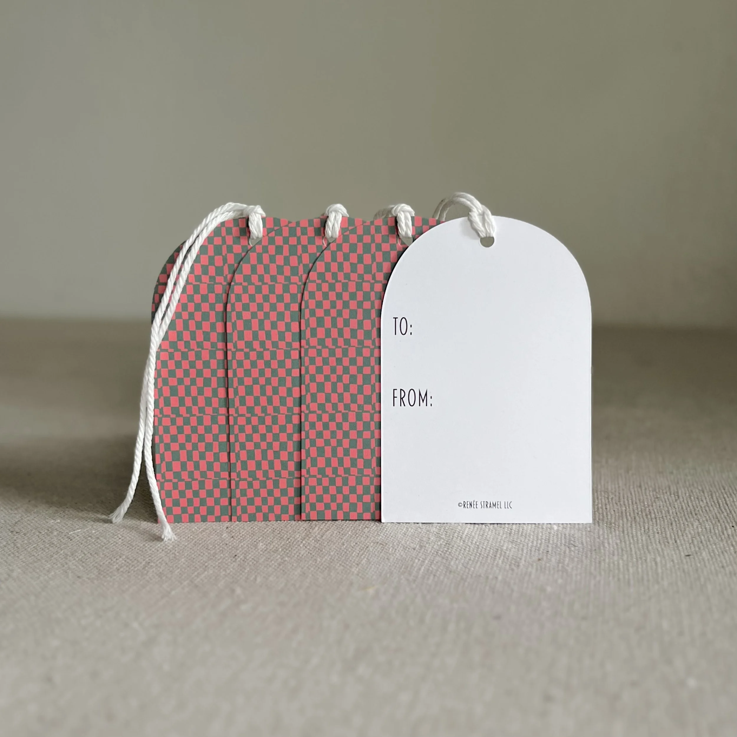 Set of Four Holiday Gift Tags in Red & Green Checkerboard