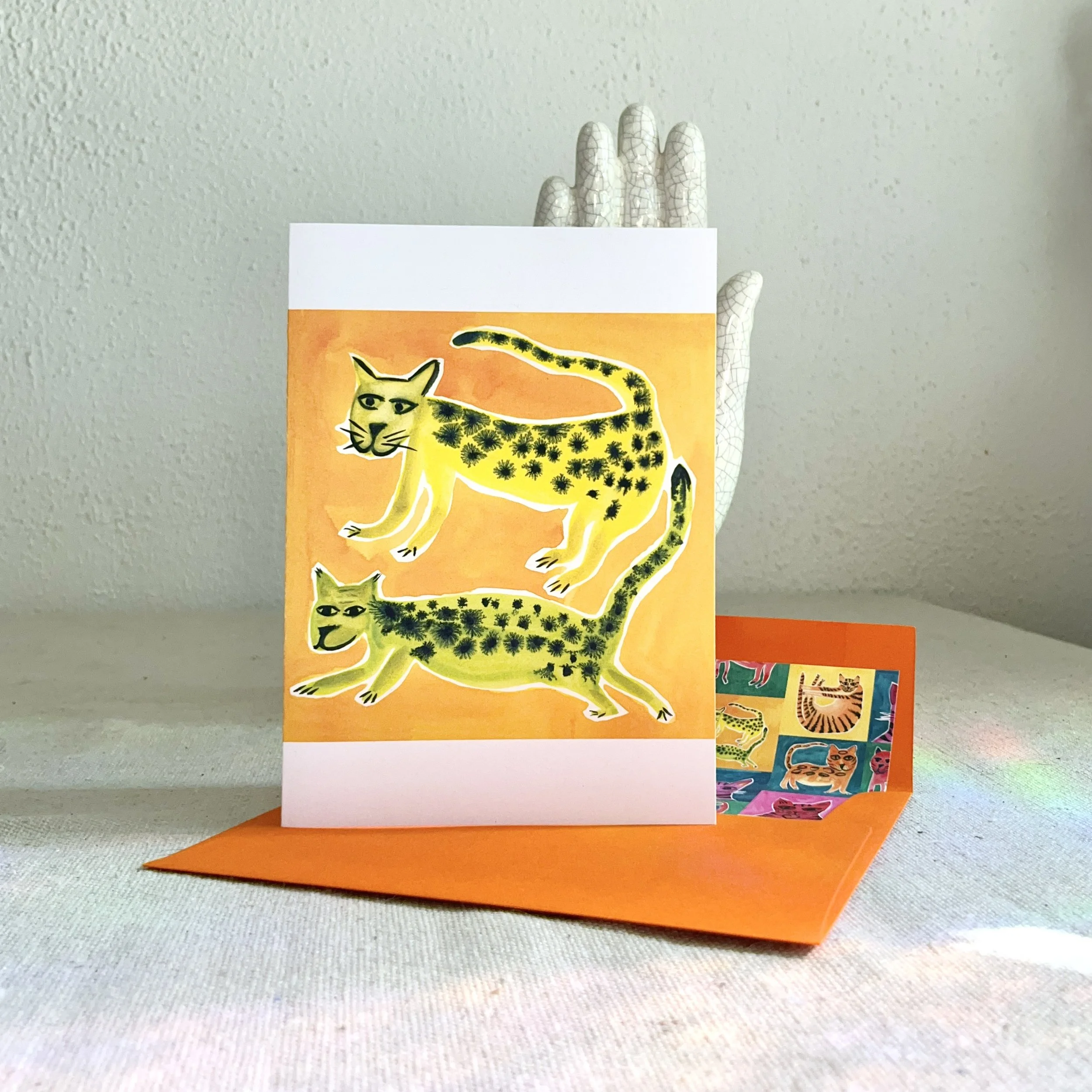 A6 Note Card • Two Yellow Cats with Custom Envelope Liner