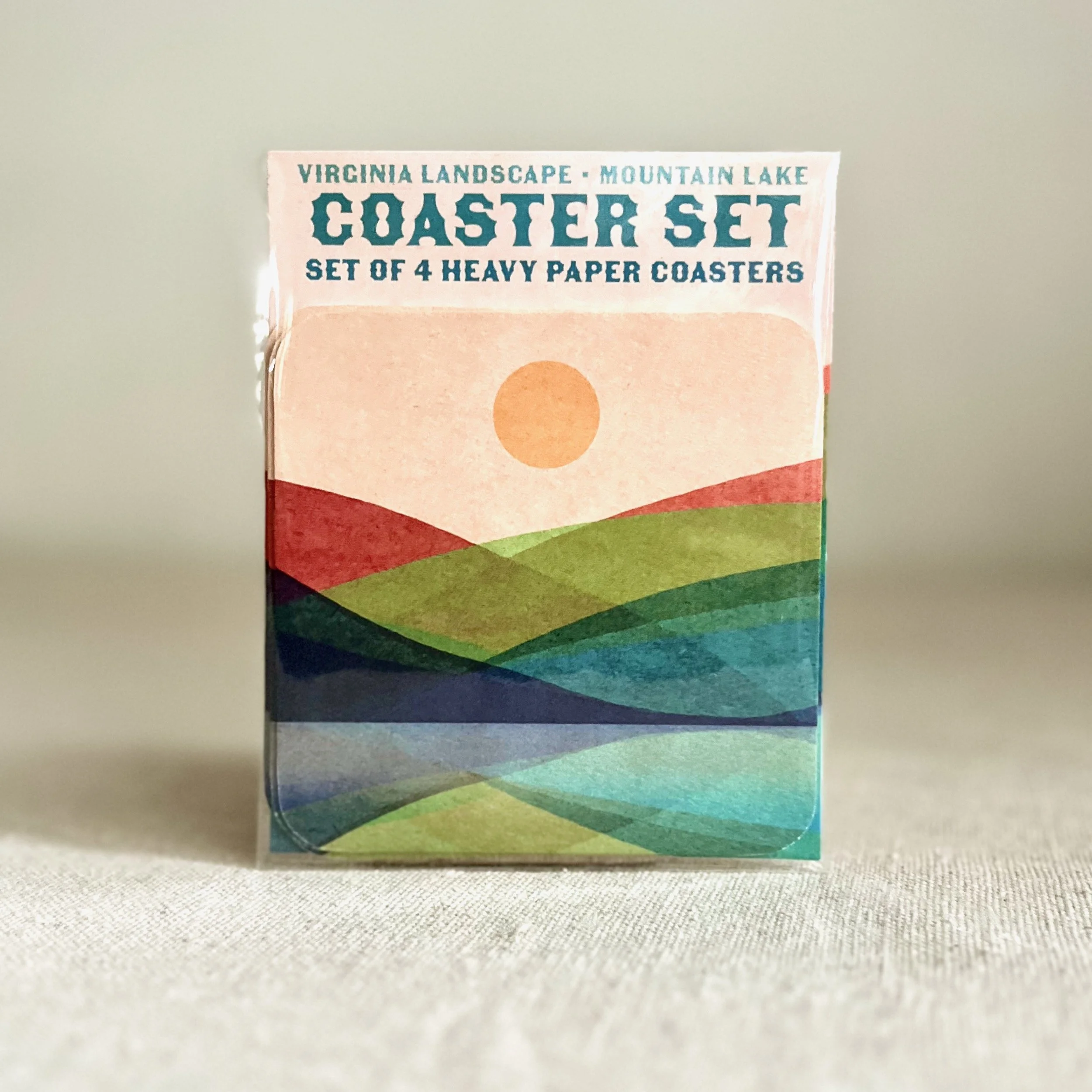 Set of Four Paper Coasters • Virginia Landscape Series: Mountain Lake