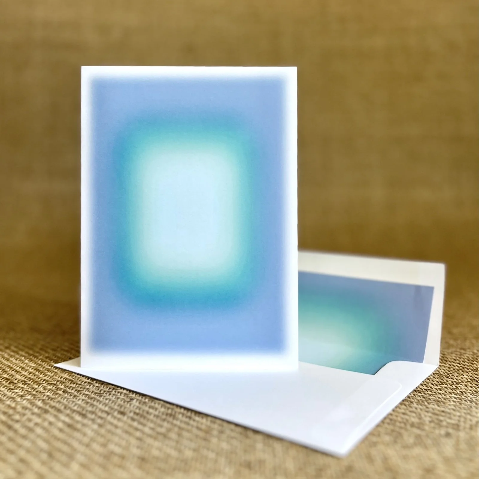 A6 Blank Note Card with Custom Envelope Liner • Blur Continuum in Blue Teal