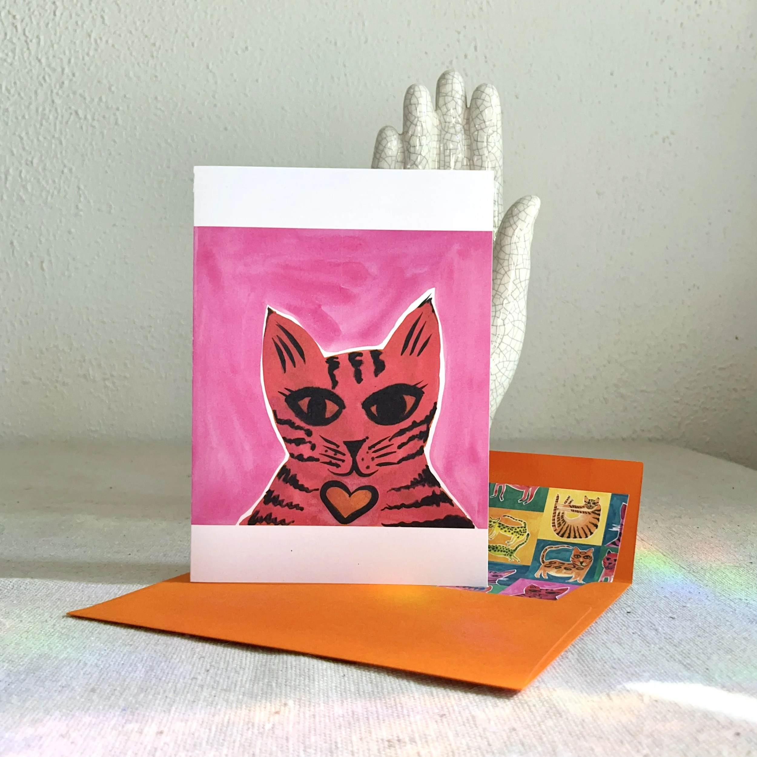 A6 Note Card • Cat Heart with Custom Envelope Liner