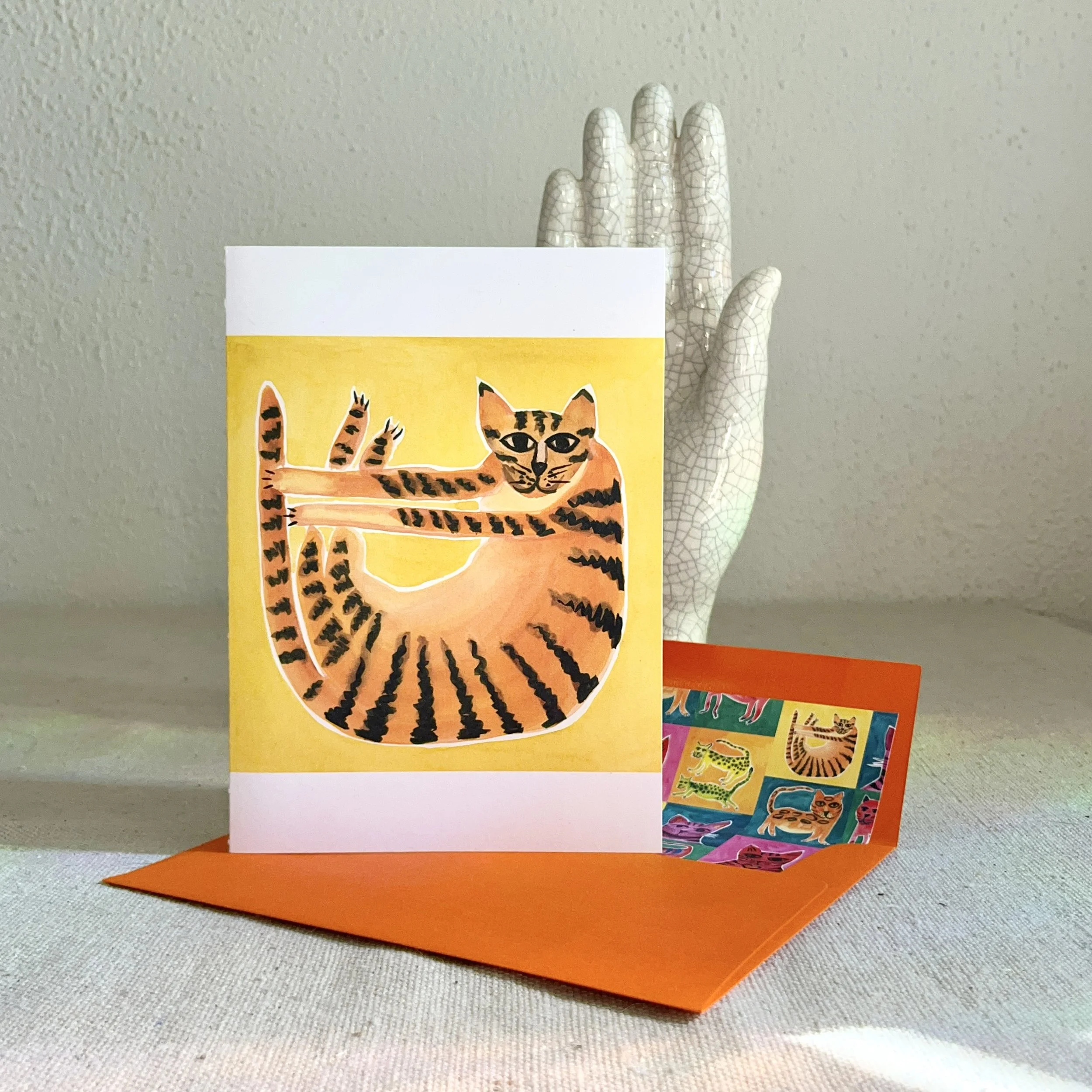 A6 Note Card • Tiger Cat with Custom Envelope Liner