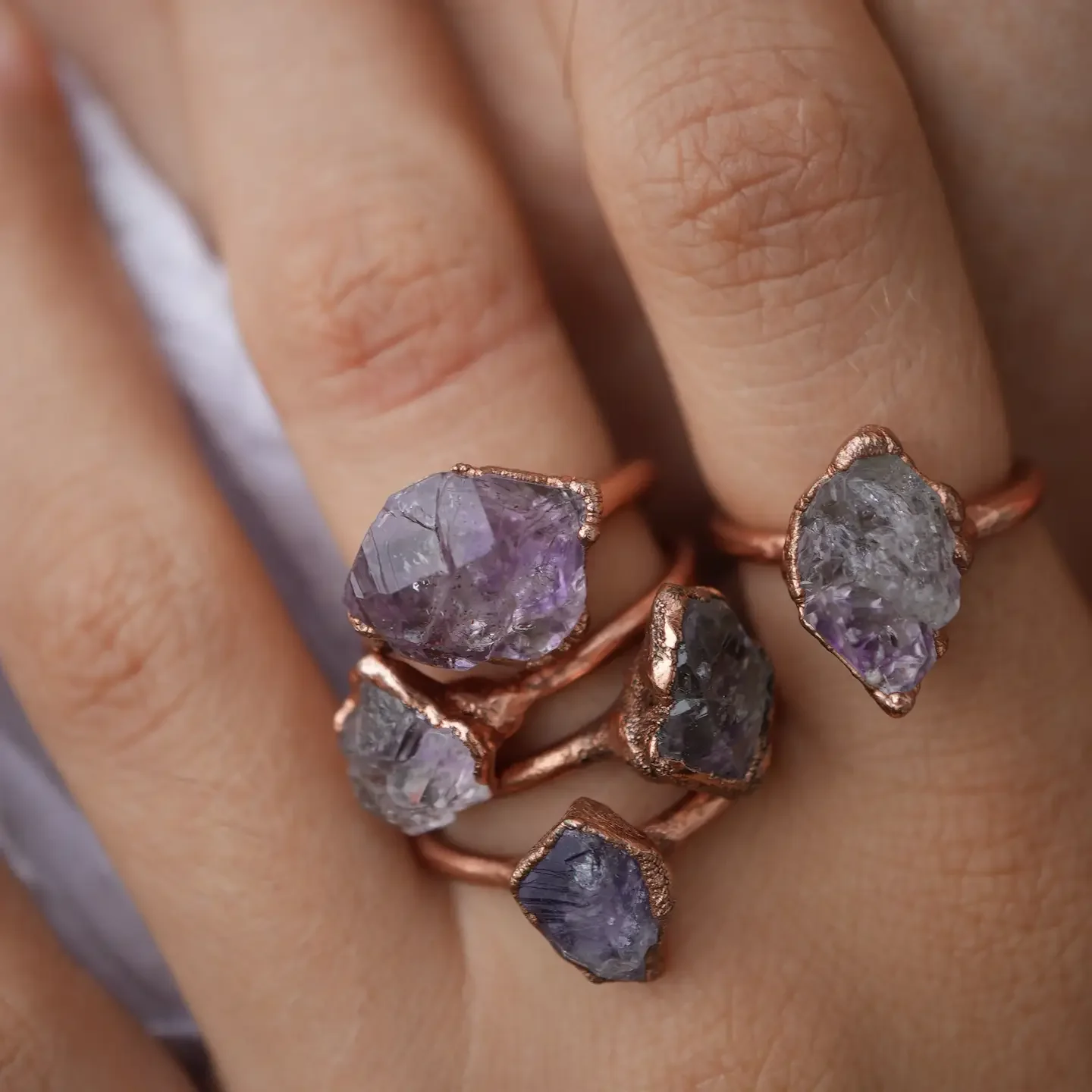 Copper Raw Amethyst Ring