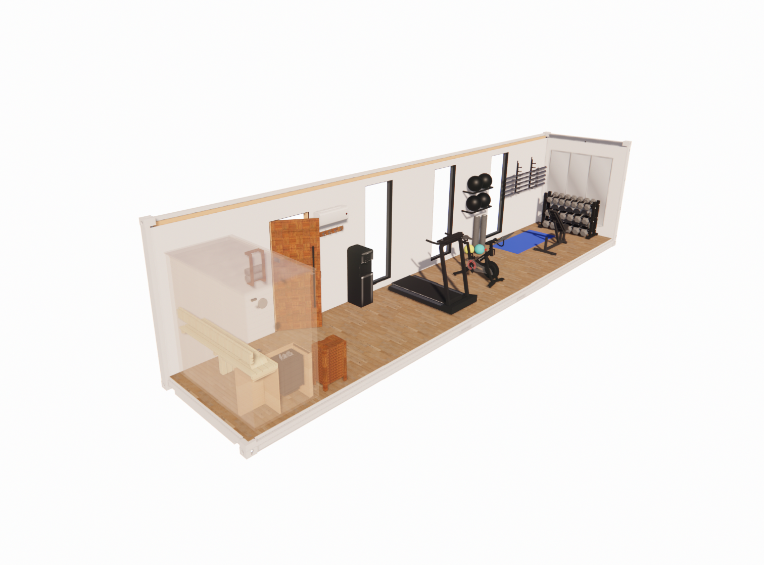 40-foot shipping container gym model with expanded training and wellness areas