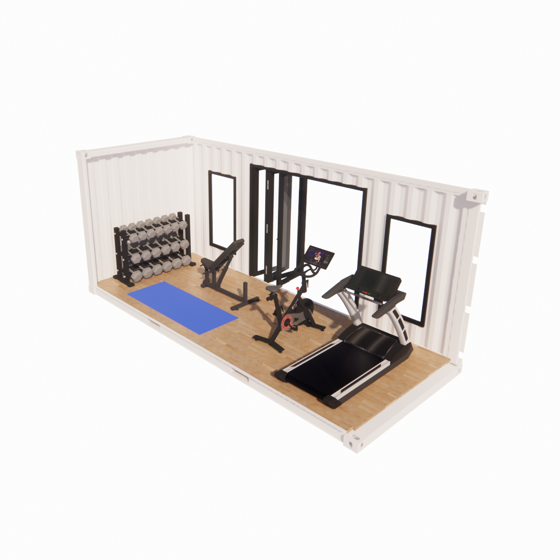 20-foot shipping container gym model with integrated cardio and strength equipment