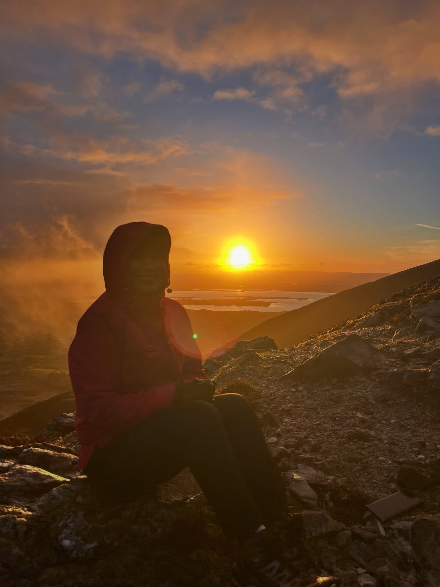 An early start today for @lara.demesa going for a sunrise on Nephin. We were blessed with a biblical sunrise and baltic winds just below the mist. Type 2 kind of fun #wildnephinnationalpark #visitmayo #mayonorth #wildatlanticway #hikingireland