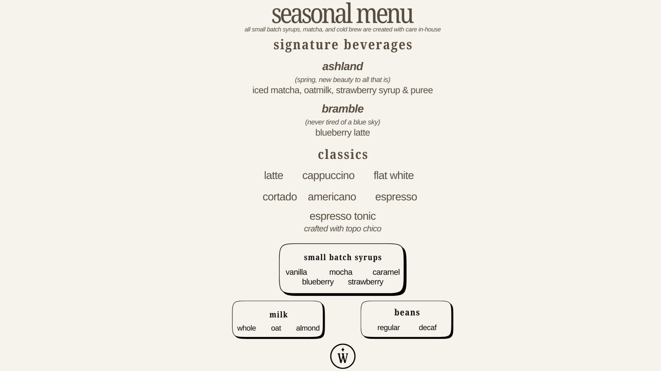 mobile espresso bar menu