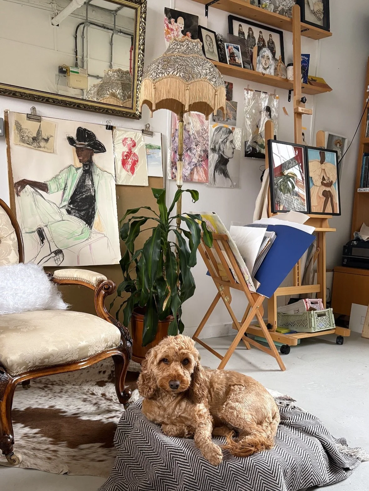 The studio today with Pegs 🐶🐾 #artiststudio #dogsitting