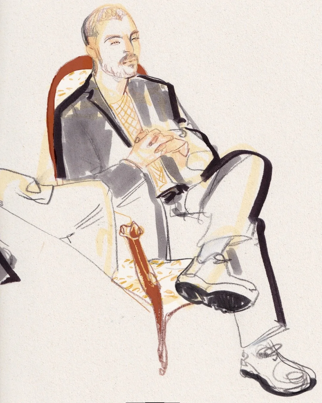 Some sketches from my last #lifedrawing session with @luke__vella in my studio. So happy to have men&rsquo;s fashion on board and we got to draw the suit which was fun! We also used @karinabondlondon headpiece which was so good to draw 😍 
A mixture 