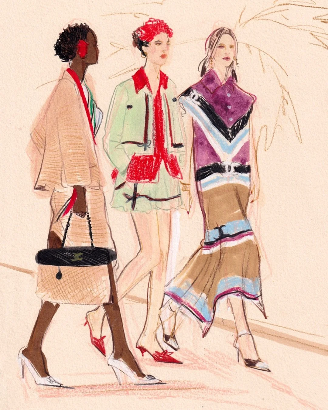Sketch from @chanelofficial and their new Resort collection. Made me want to go one holiday! 

I&rsquo;m trying to be looser with my approach as I can be too tight and controlling sometimes so I had fun with this! Sorry the video was blurry without m