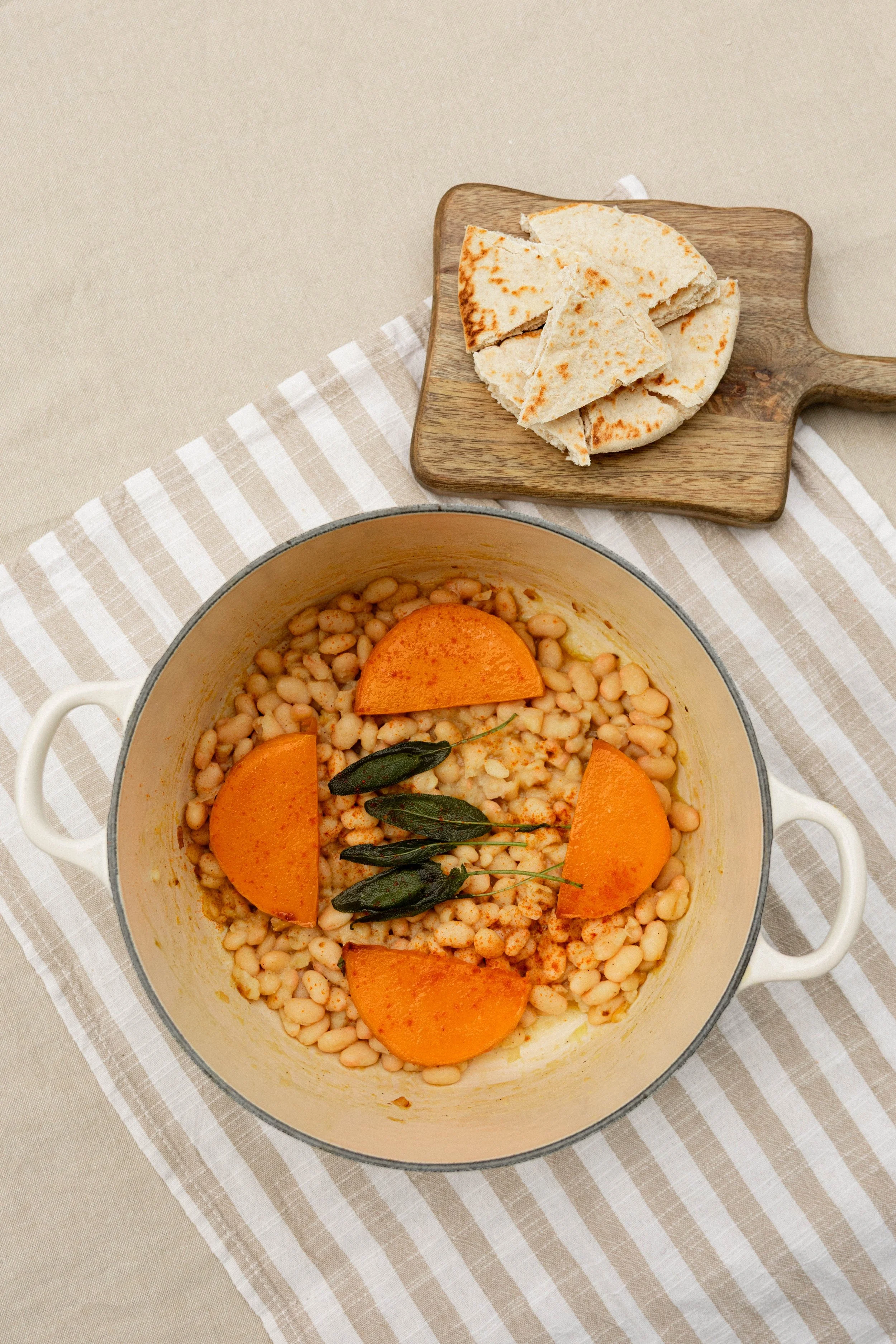 Beans with Olive Oil, Sage, and Roasted Pumpkin