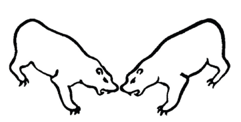 Two line drawing rats facing each other with their noses touching.