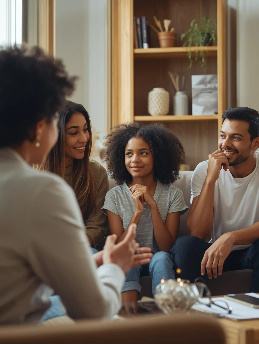 Family therapy session with parents and children in Winnipeg office