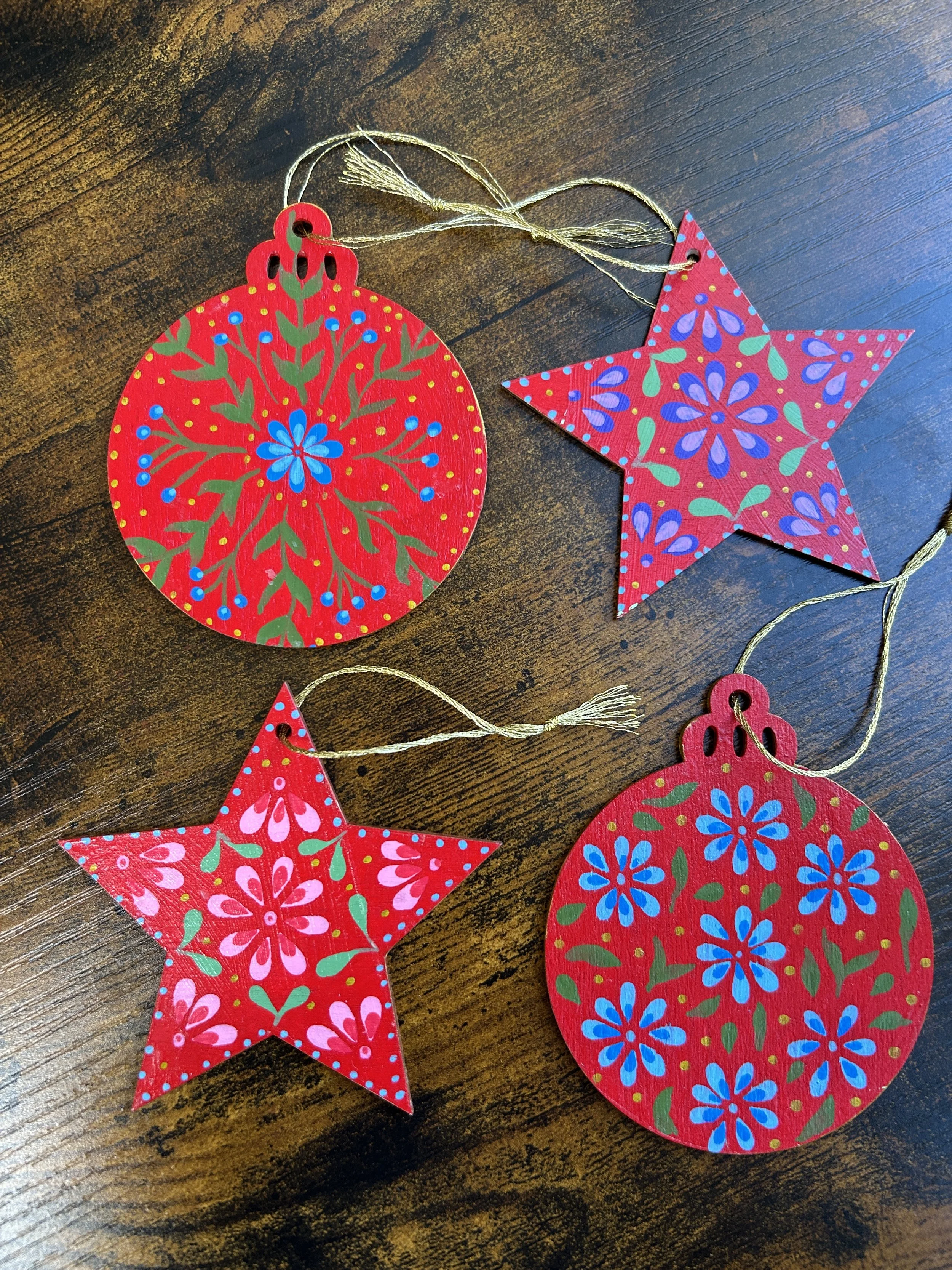 Hand Painted Wooden Ornament- Mixed Shapes