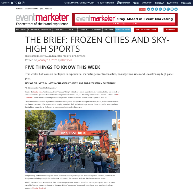 Event Marketer - Experiential agency, Dorothy Creative, launches promotional event for the final season of Netflix's hit show, Stranger Things.