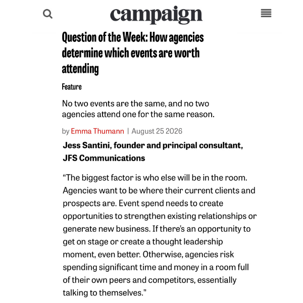 Campaign US - Jess Santini, B2B publicist & children's book author, discusses how agencies can show up to events and conferences with intention. 