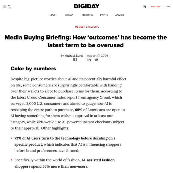 Digiday - Croud releases their latest Croud Consumer Index which reports on AI consumer behavior. 