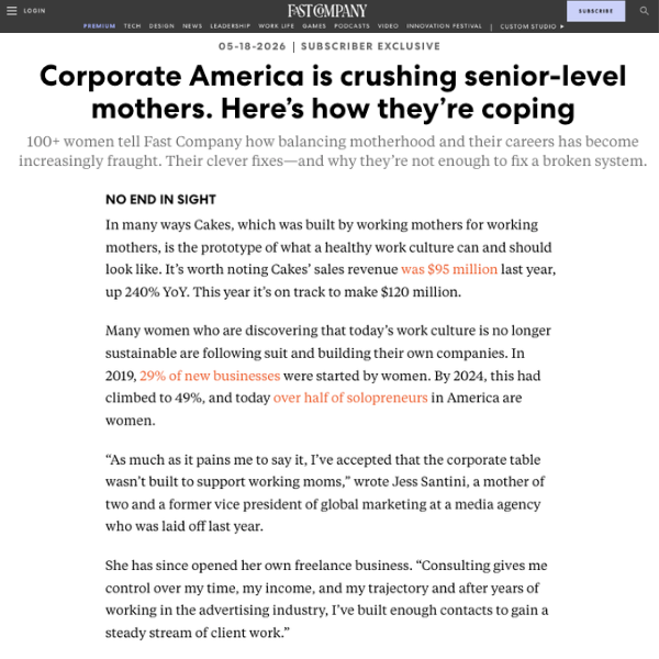 Fast Company - Jess Santini, B2B publicist & children's book author, weighs in on how corporate systems are failing ambitious mothers in the workforce.