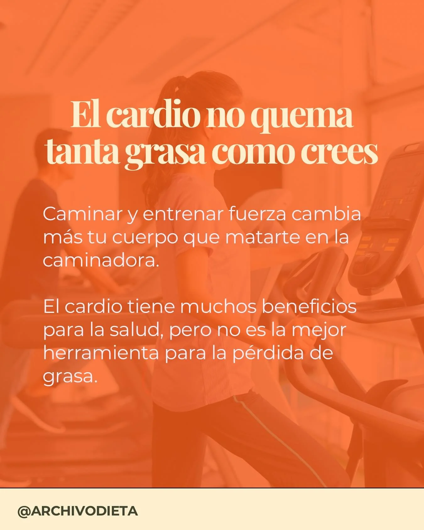 El cardio puede ayudarte a quemar calor&iacute;as, s&iacute;, pero no es lo que define tu p&eacute;rdida de grasa.

El 90% del progreso viene de la nutrici&oacute;n y la constancia. Adem&aacute;s, el entrenamiento de fuerza conserva m&uacute;sculo, m