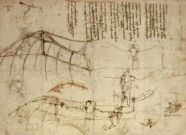Sketch of a bridge with several figures, including a person holding a boat, and handwritten notes.