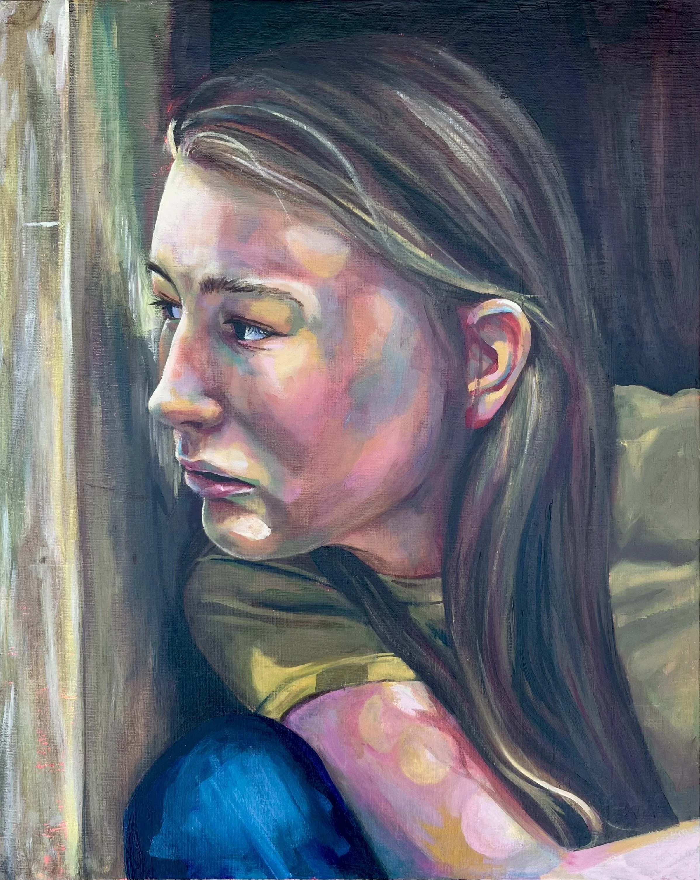 ‘Hiding’ acrylic and oil painting