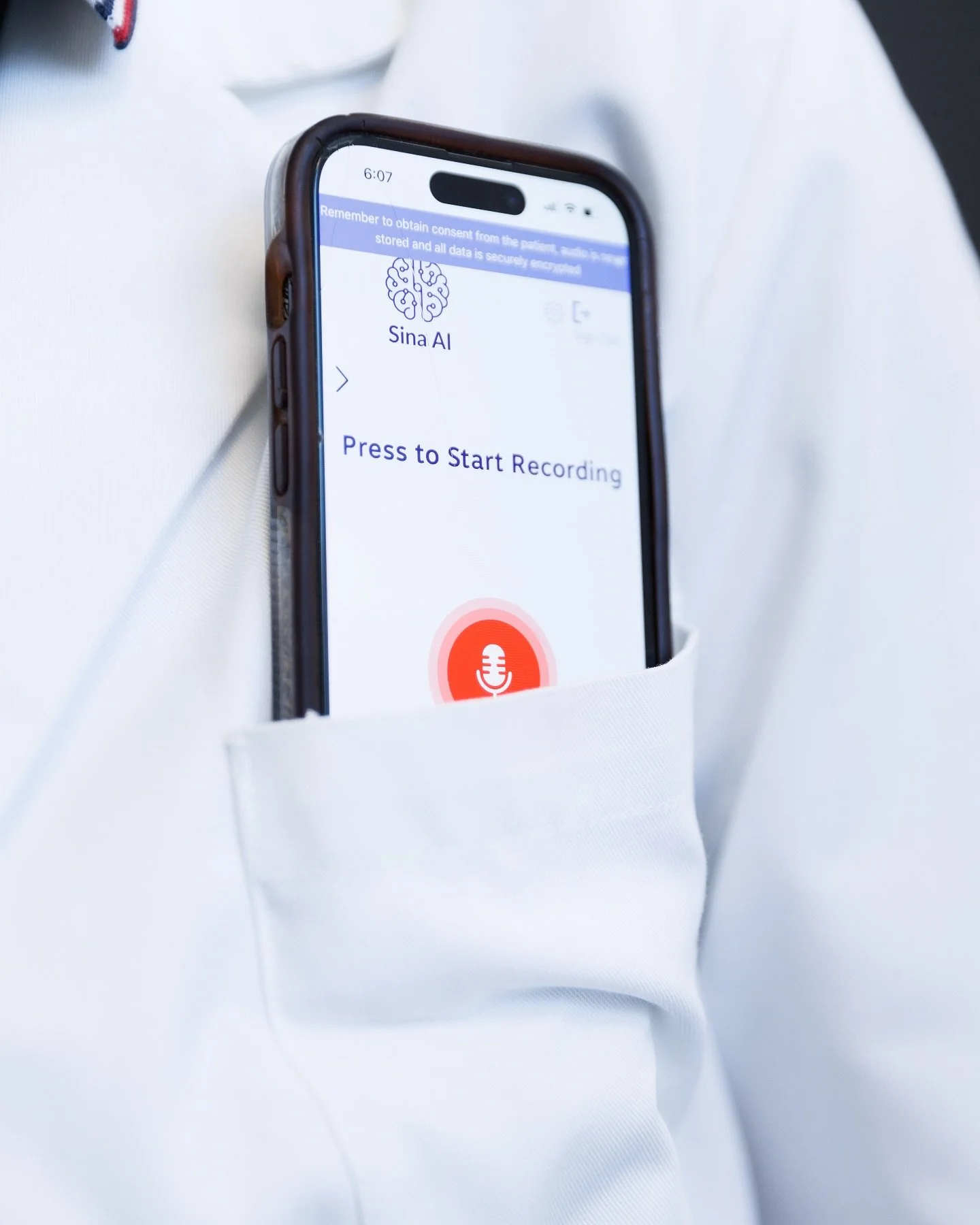 Pocket-sized efficiency.
Sina Ai fits right into your workflow, literally. Record hands-free, between patients, and on the go.
#SinaAi #HealthTech #MedicalScribe