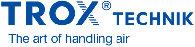 TROX Technik Logo mit Slogan 'The art of handling air' in Blau und Schwarz