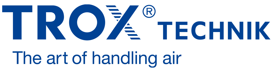 Logo von TROX Technik mit dem Slogan 'The art of handling air'.