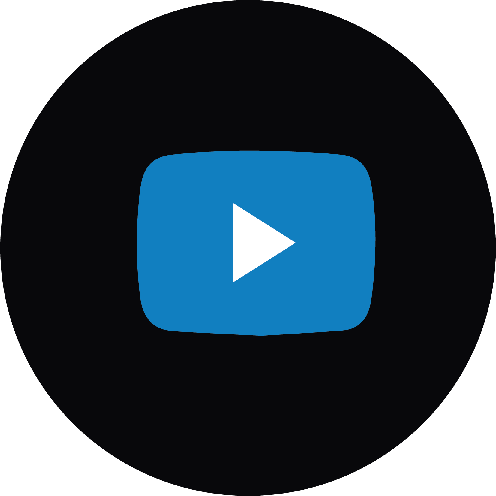 A black background with a centered blue video play button icon, featuring a white triangle in the middle.