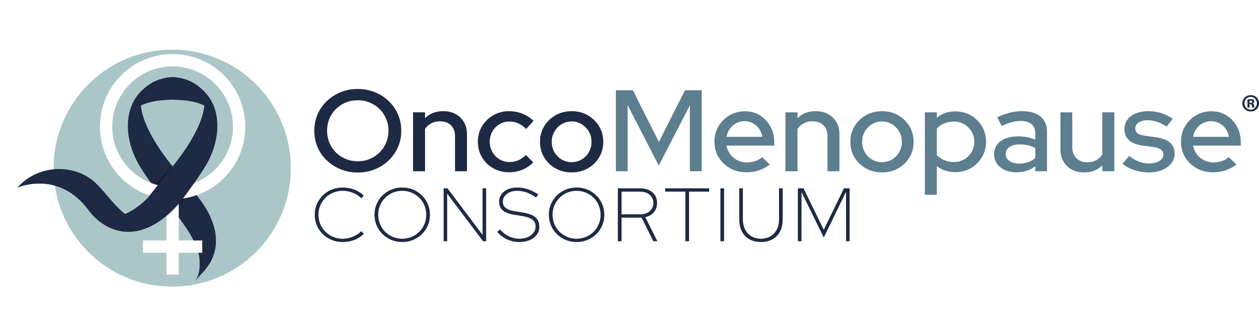 Logo of the OncoMenopause Consortium with a stylized female symbol incorporating a calendar icon.