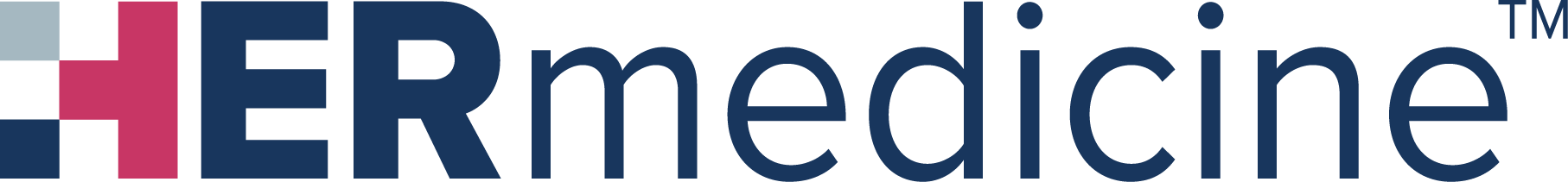 Logo for ERmedicine, featuring a pink and navy blue cross next to the word 'ERmedicine' in navy blue text.