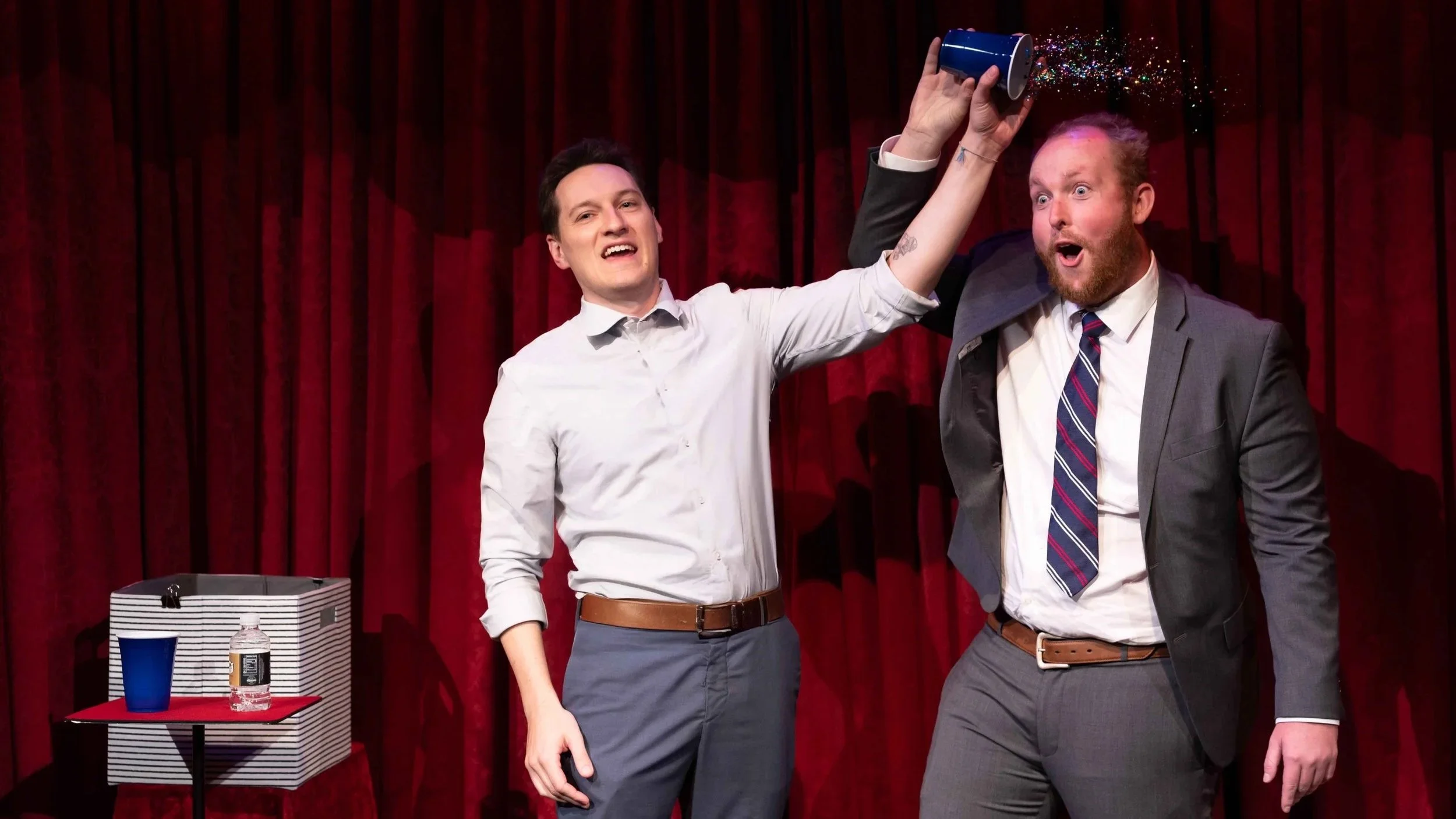 Comedy magician Nick Paul performing live parlor magic for a corporate event in Los Angeles
