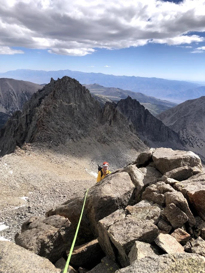 Chris Frobel climbing the Swiss Arete on Mount Sill