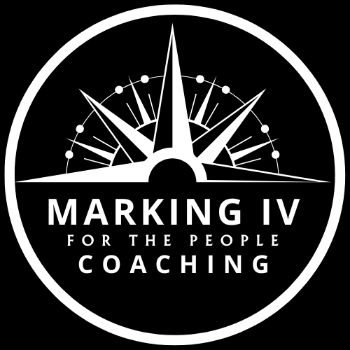 A black and white logo featuring a compass with the text "MARKING IV FOR THE PEOPLE COACHING"
