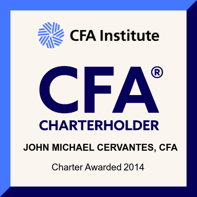 CFA Institute CFA Charterholder certificate awarded to John Michael Cervantes in 2014.