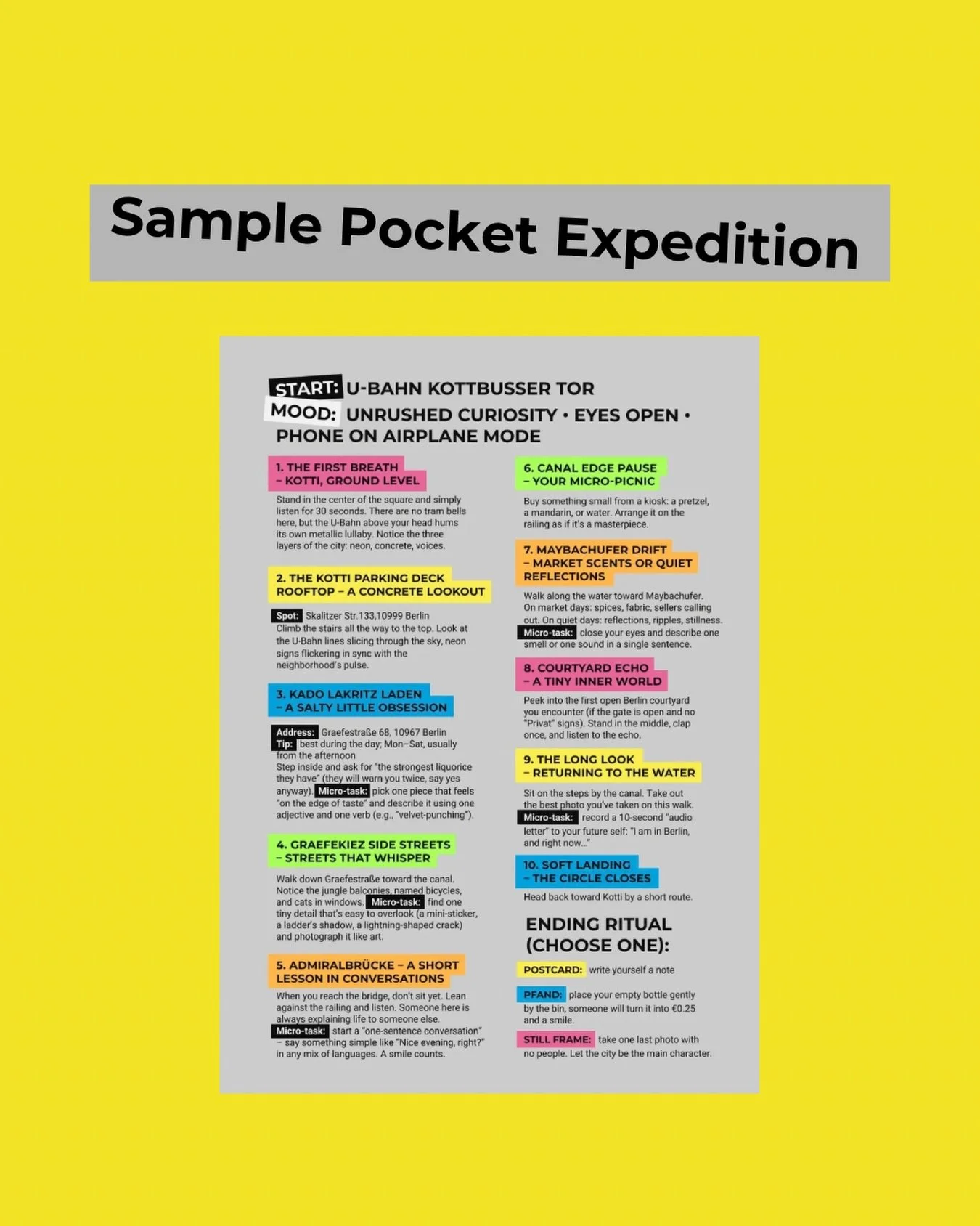 Here&rsquo;s a sample Pocket Expedition &mdash; just a peek, so you get the feeling of the format.
This exact one won&rsquo;t be in your box.

Write SAMPLE in the comments and we&rsquo;ll send the expedition file to your DMs.
