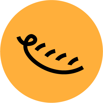 A yellow circle with a black smiley face and a curved line resembling a wide smile.