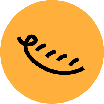 Close-up of a smiley face with a wide, curved smile on an orange background.