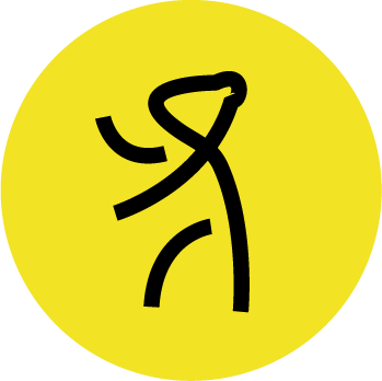 A yellow circle with a black line drawing of a person drinking from a cup.