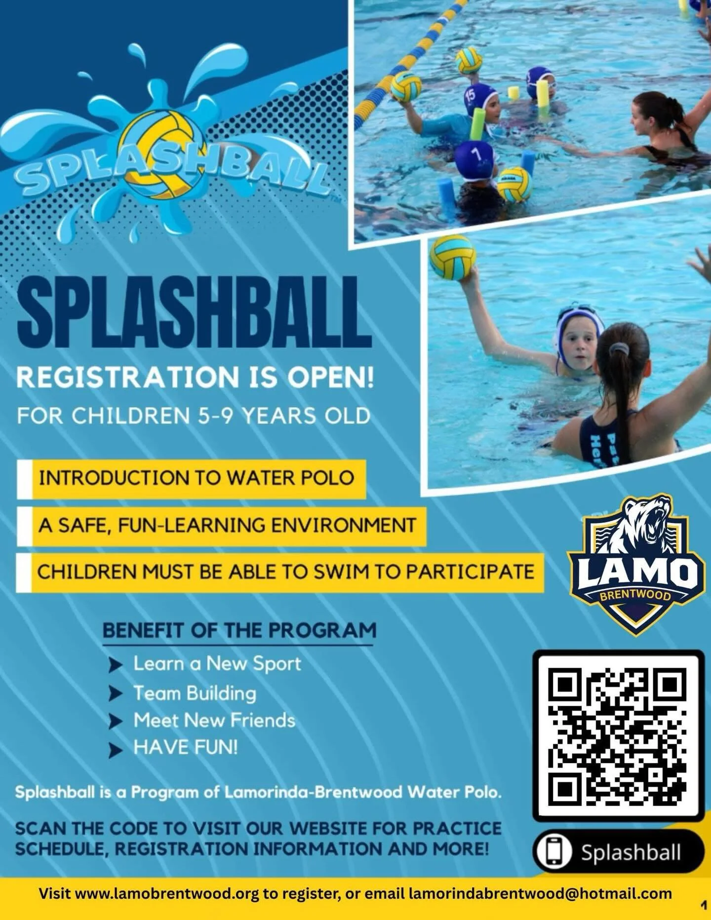 Registration for 💦Splashball💦, our intro to 🤽&zwj;♀️waterpolo🤽&zwj;♂️ program, is now open! 🔗 Link in bio!
🌻Spring 2026 Session:
📆 March 15 - May 17 (No Sessions on 4/5 or 5/10)
Sundays ⏰ 4:00-5:15 pm
Liberty High School Pool
Cost: $197 Brentw