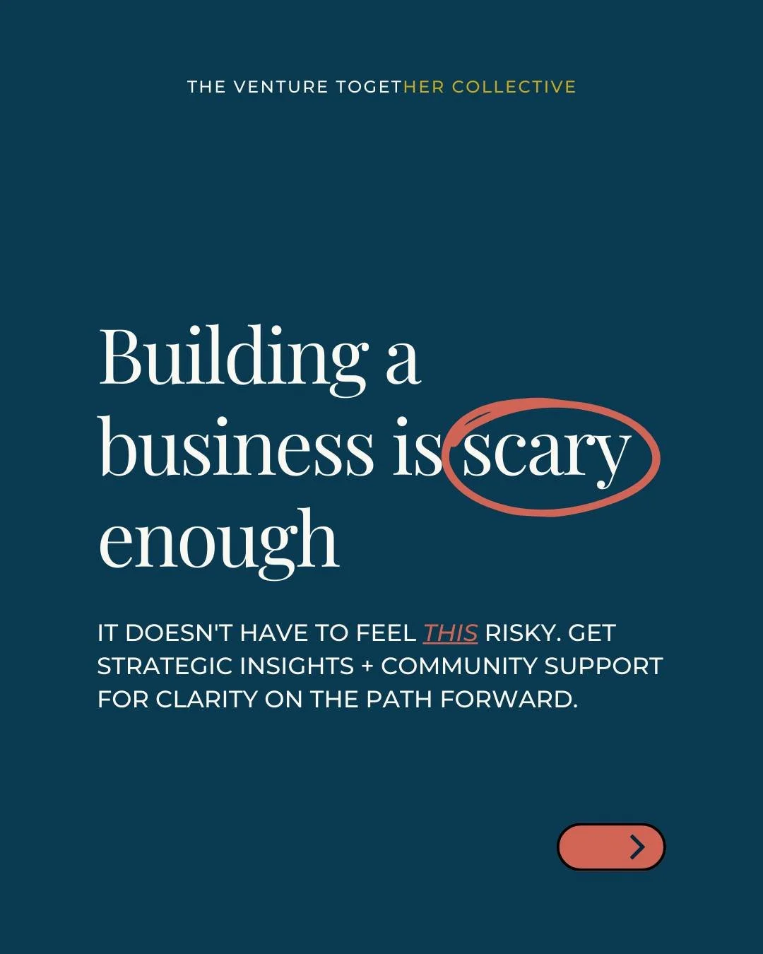 Last week I launched three new Venture Together Collective programs and shared the details with our newsletter subscribers.

Building a business is scary enough, but it doesn't have to feel this risky.

Whether you're ready to go all in with a cohort